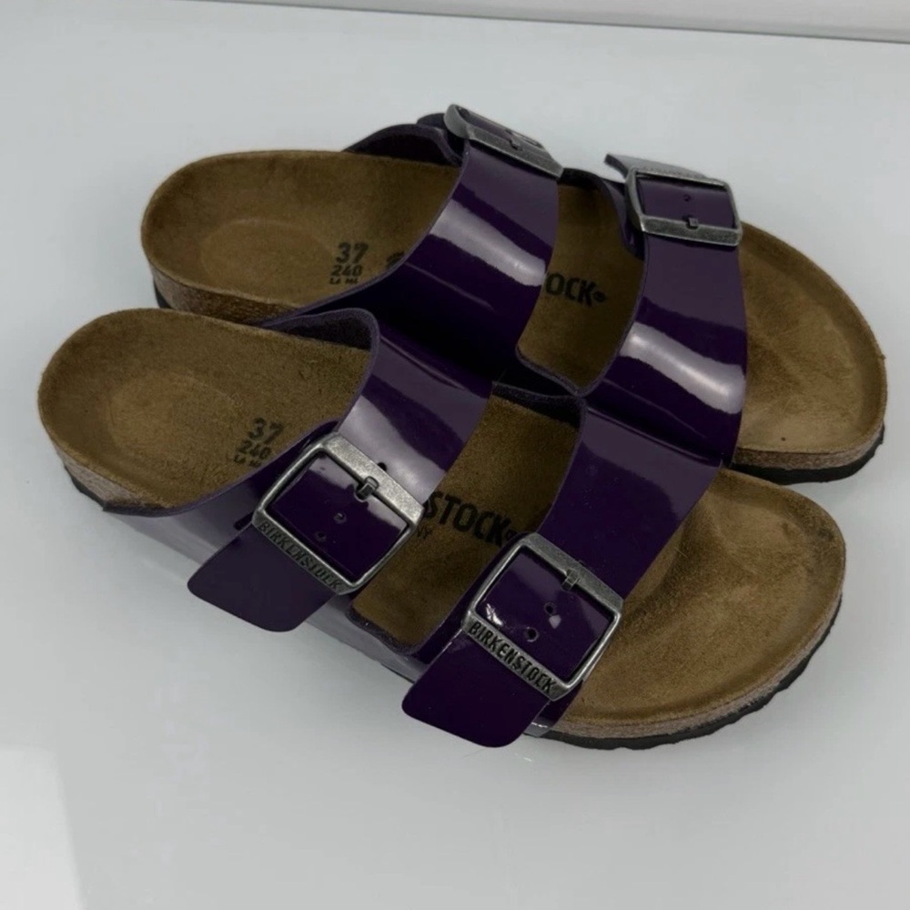 Birkenstock Arizona Slide Plum Birko Flor Patent Sandals US 6 Regular/Wide Fit